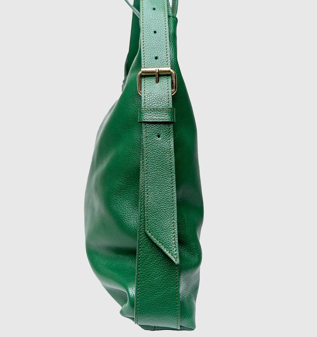 AMARA Convertible Leather Tote Green, the perfect work-to-weekend bag crafted from premium leather with adjustable straps for comfort.