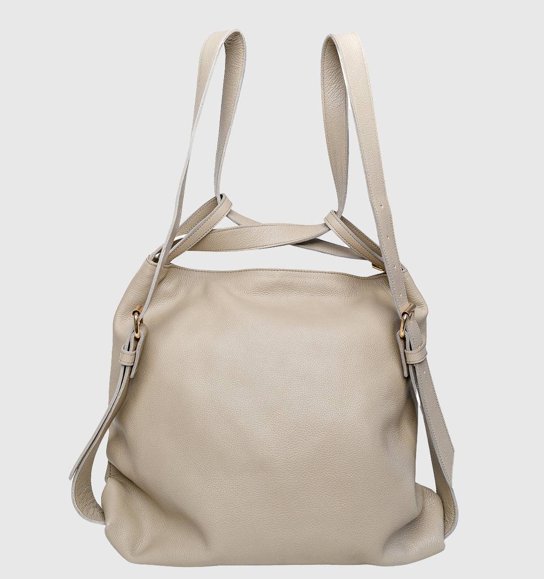 AMARA Convertible Leather Tote Grey, designed for effortless transitions with a convertible tote-to-backpack feature and a lightweight feel.