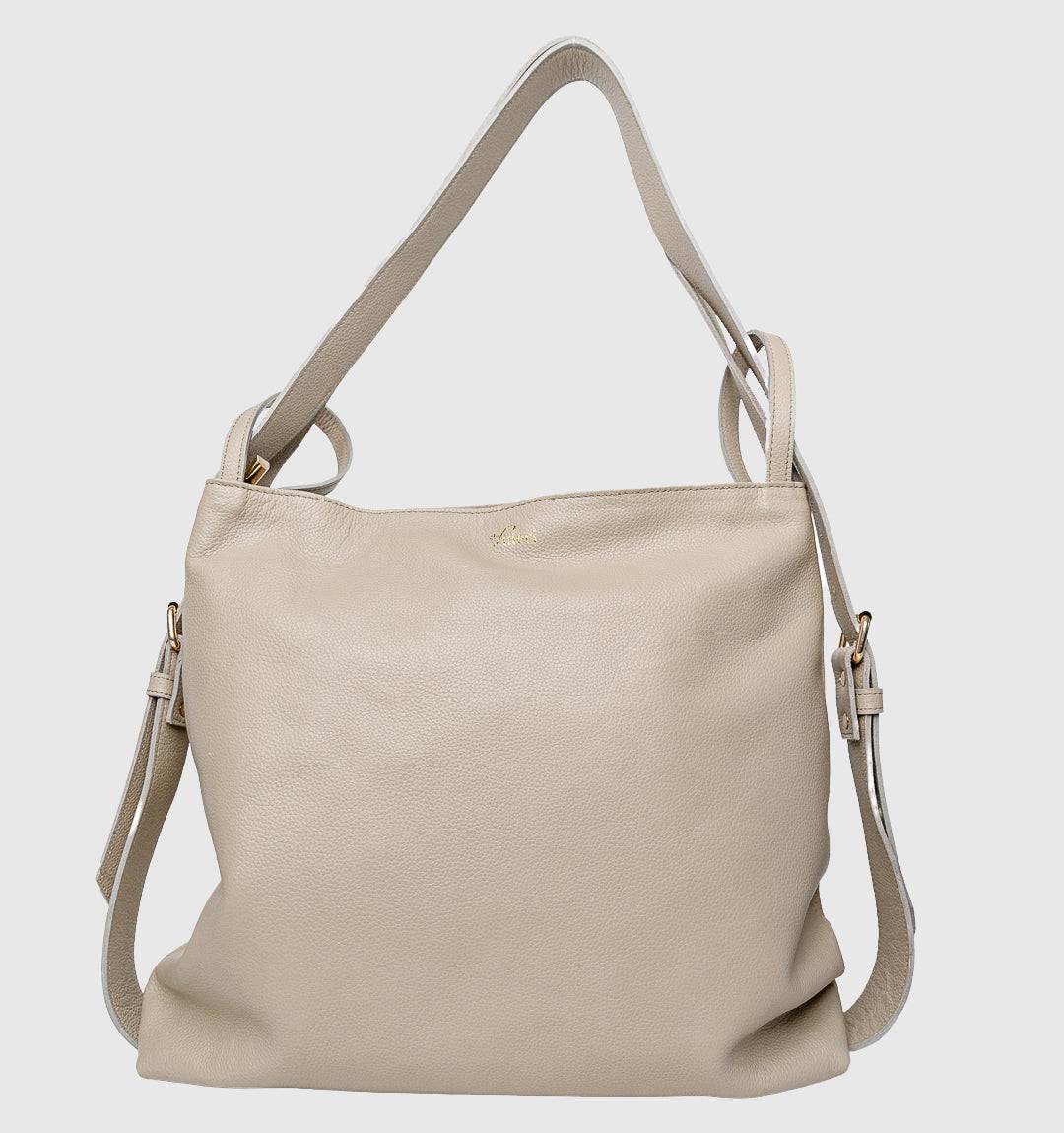 AMARA Convertible Leather Tote Grey, crafted from premium leather, featuring a lightweight design and adjustable straps for all-day comfort.