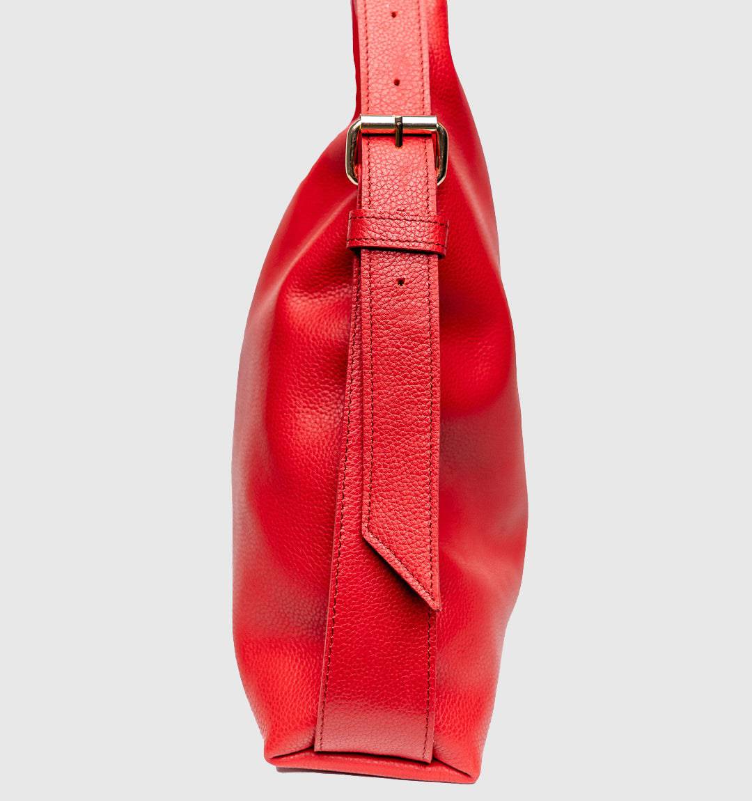 AMARA Convertible Leather Tote Bag Red, designed for effortless versatility with a spacious interior and smooth, adjustable straps for all-day comfort.