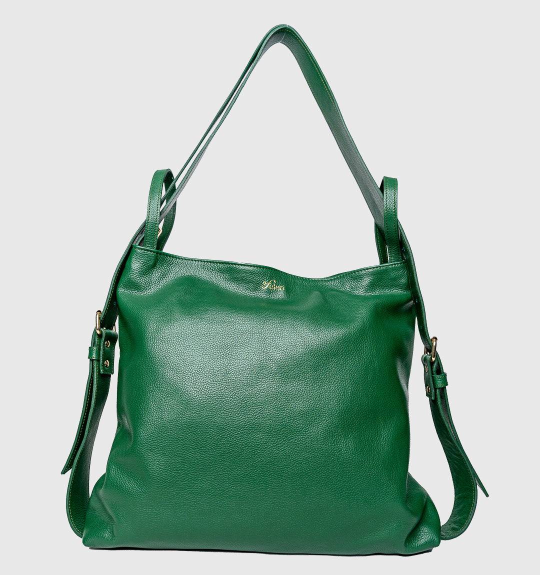 AMARA Convertible Leather Tote Green, effortlessly merge fashion and function with lightweight comfort and an adjustable strap system.