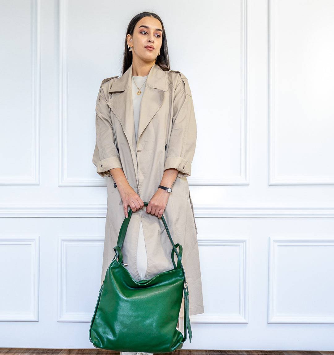 AMARA Convertible Leather Tote Green, Practical choice with a spacious interior, premium leather, and a convertible design